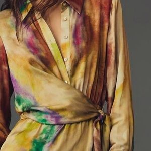 Anthropologie Long Sleeve Tie Dye Midi Shirt Dress
